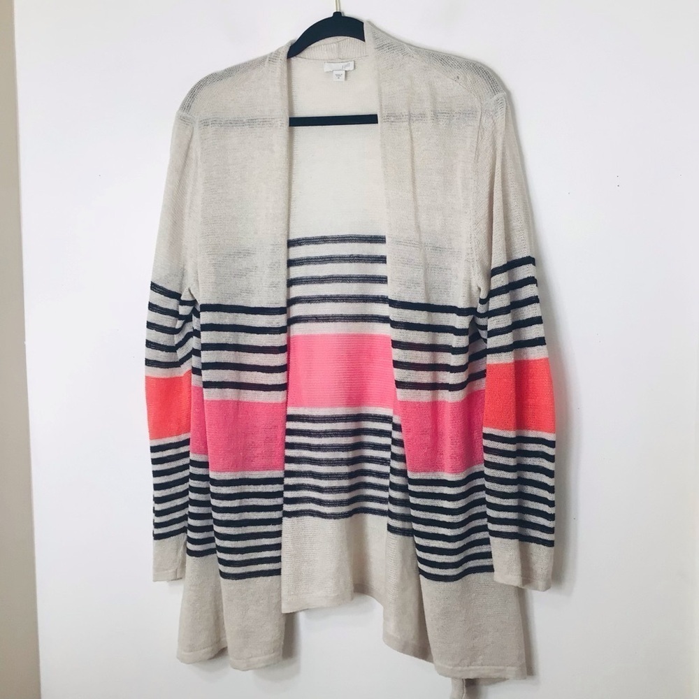 J Jill open cardigan women medium linen multicolor lightweight long classic